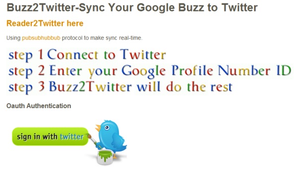 buzz2twitter sync Google Buzz with Twitter
